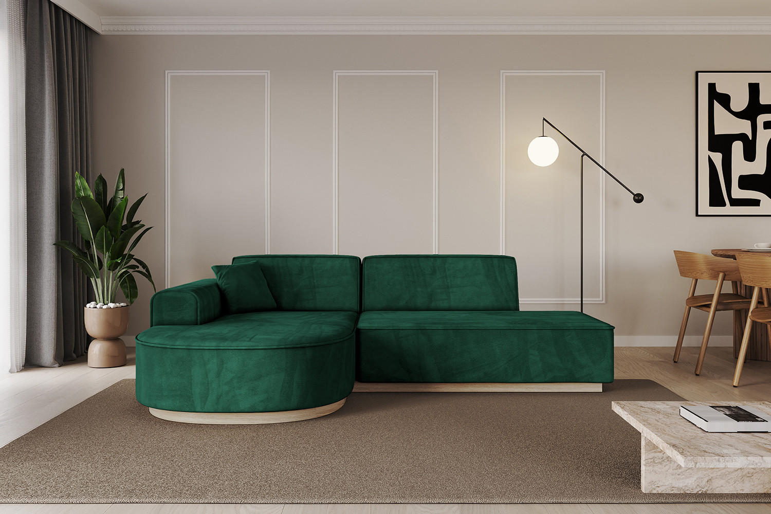 ECKSOFA Ottomane Links ARRIO-L1 - 243x171x83 cm Dunkelgrün - Grün, Holzwerkstoff/Textil (243/171cm) - ALTDECOR