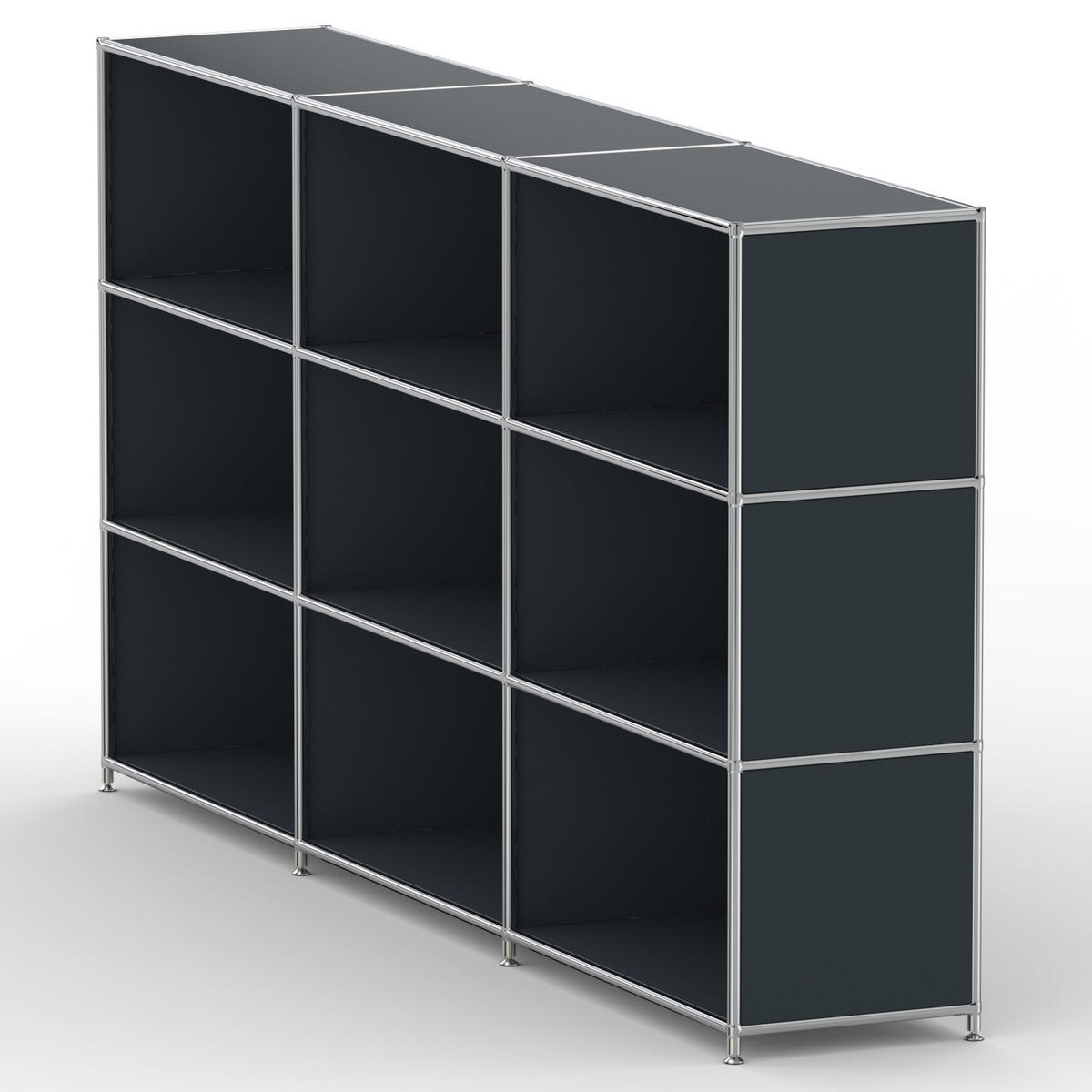 AKTENSCHRANK Büro, 9 offene Fächer, Breite 227 cm, Anthrazitgrau - Chromfarben/Grau, Metall (40/118/227.2cm) - Versee