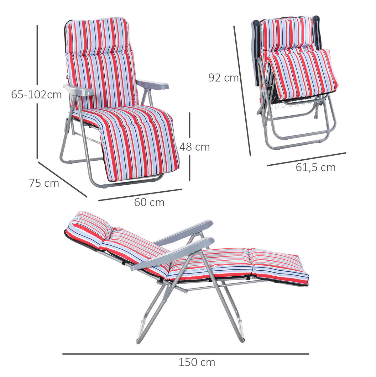SONNENLIEGE aus Polyester 60x75x65-102 cm in Rot mit 5-fach verstellbarer Rückenlehne - Rot, Textil (60/102/75cm) - Modfu