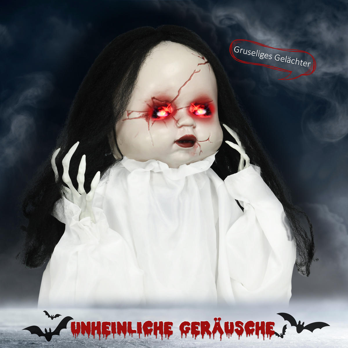 HALLOWEEN HORROR-CLOWN, Weiß, Polyester, PE, Stahl - Weiß, Kunststoff (15/60/60cm) - HOMCOM