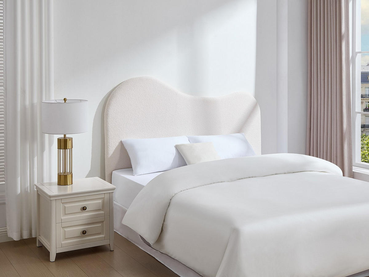 BETTKOPFTEIL – Abnehmbarer Bezug – 160 cm – Bouclé-Stoff – Weiß – VORIOTA - Weiß, Textil (175/110/7cm) - Vente-Unique