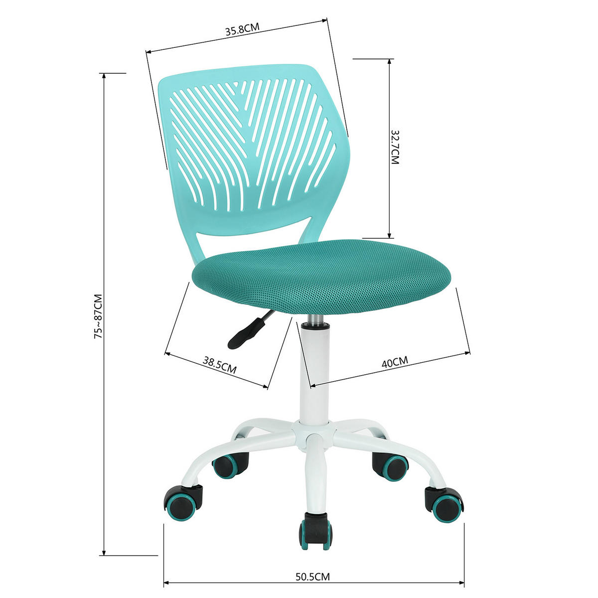 DREHSTUHL TÜRKIS - Weiß/Hellblau, Metall (38/87/39cm) - Urban Meuble