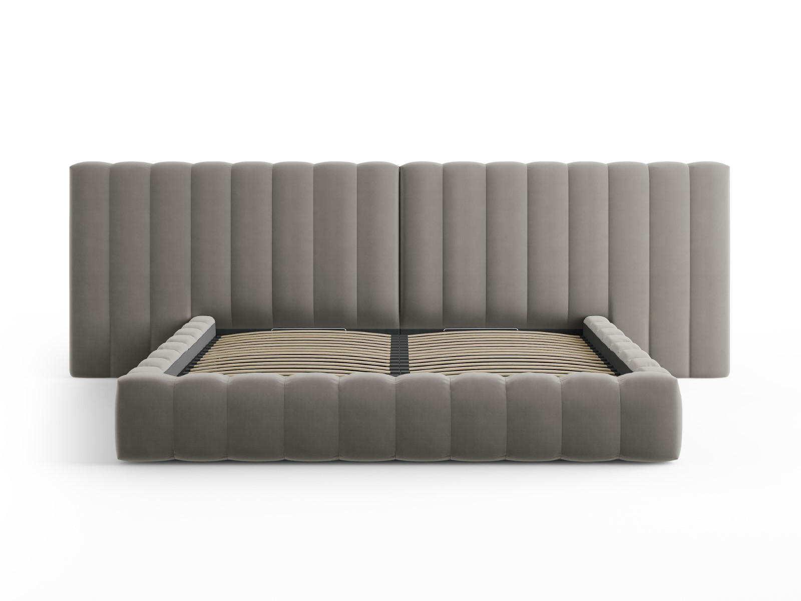 BETT mit Bettkasten und Doppelkopfteil Kelp aus Samt hellgrau 200x200cm - Hellgrau, Textil (200/200cm) - Micadoni