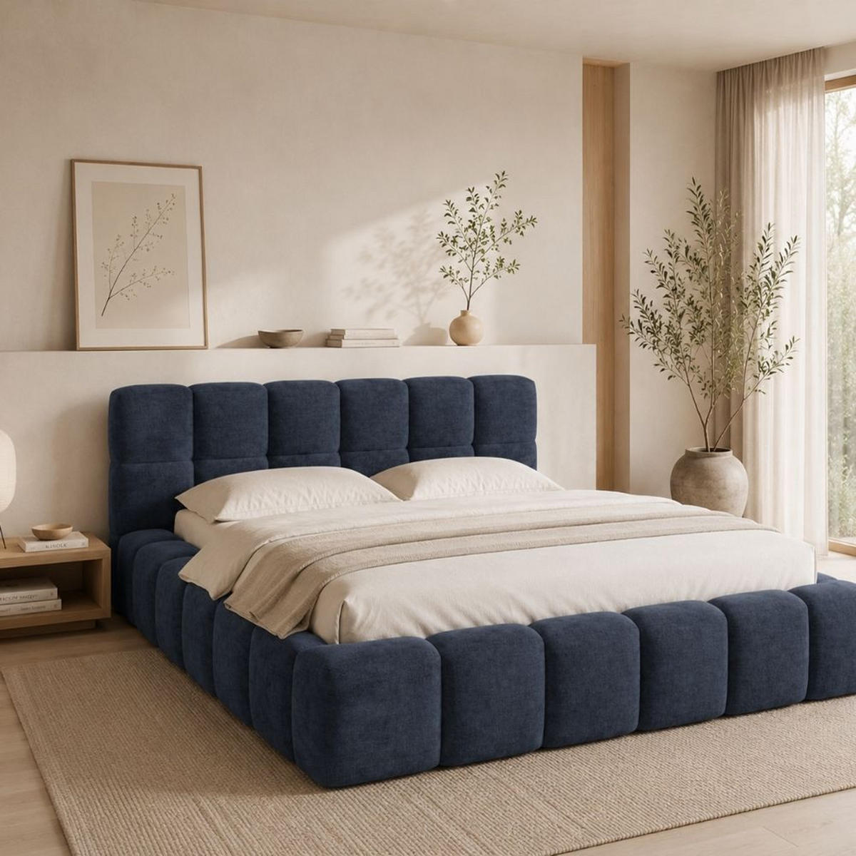 POLSTERBETT NUBO Premium 160x200 cm mit Bettkasten – PERFECT HARMONY 77 - Dunkelblau, Holz (160/200cm) - Dekori_Interiors