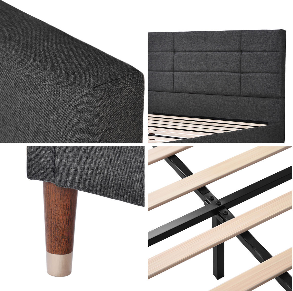 POLSTERBETT 140/200 cm grau aus Massivholz mit Matratze und Lattenrost - Grau, Holzwerkstoff (140/200cm) - OKWISH