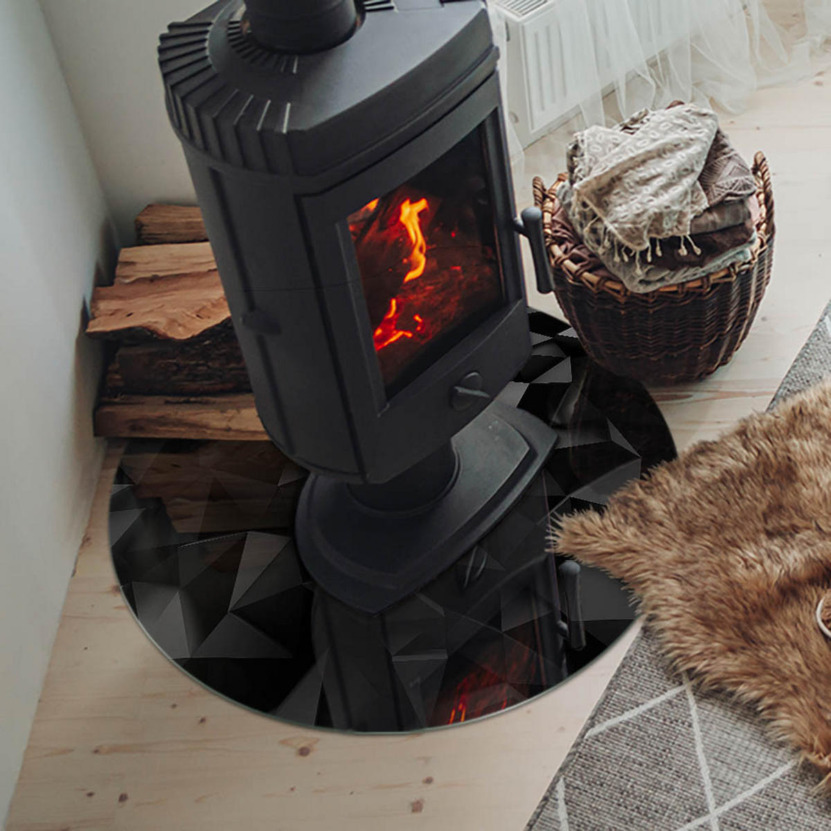 GLASPLATTE für Kamin Ø 70 cm Schwarz - Schwarz, Glas (70/70/0.4cm) - ArtPrintCave