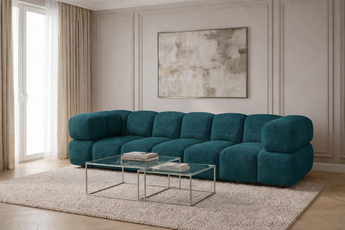 SOFA 4-SITZER, Strukturierter Premiumstoff Sonic, Azurblau, Averro - Blau, Holz (280/70/96cm) - Kaiser Möbel