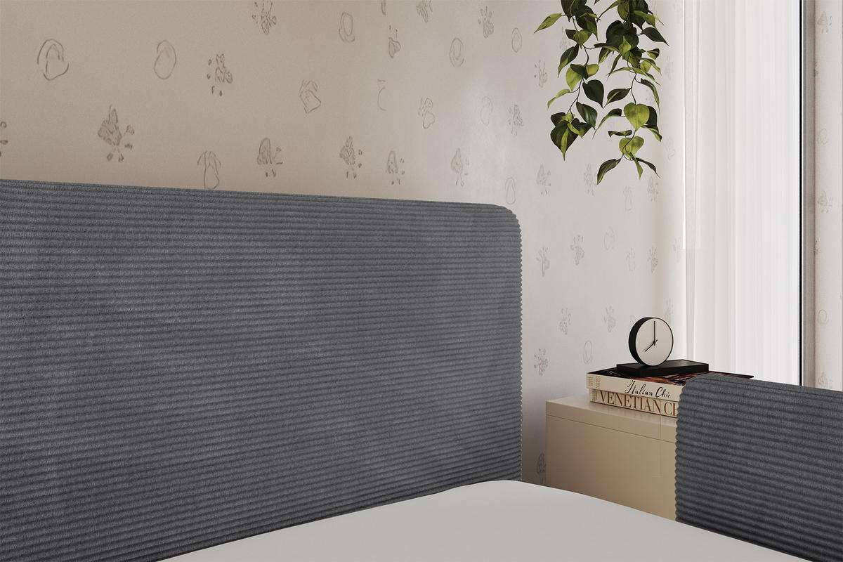 EINZELLBETT Jugendbett mit Bettkasten, Links - NORY 80x200 Dunkelgrau - Graphitfarben, Holzwerkstoff/Textil (80/200cm) - ALTDECOR