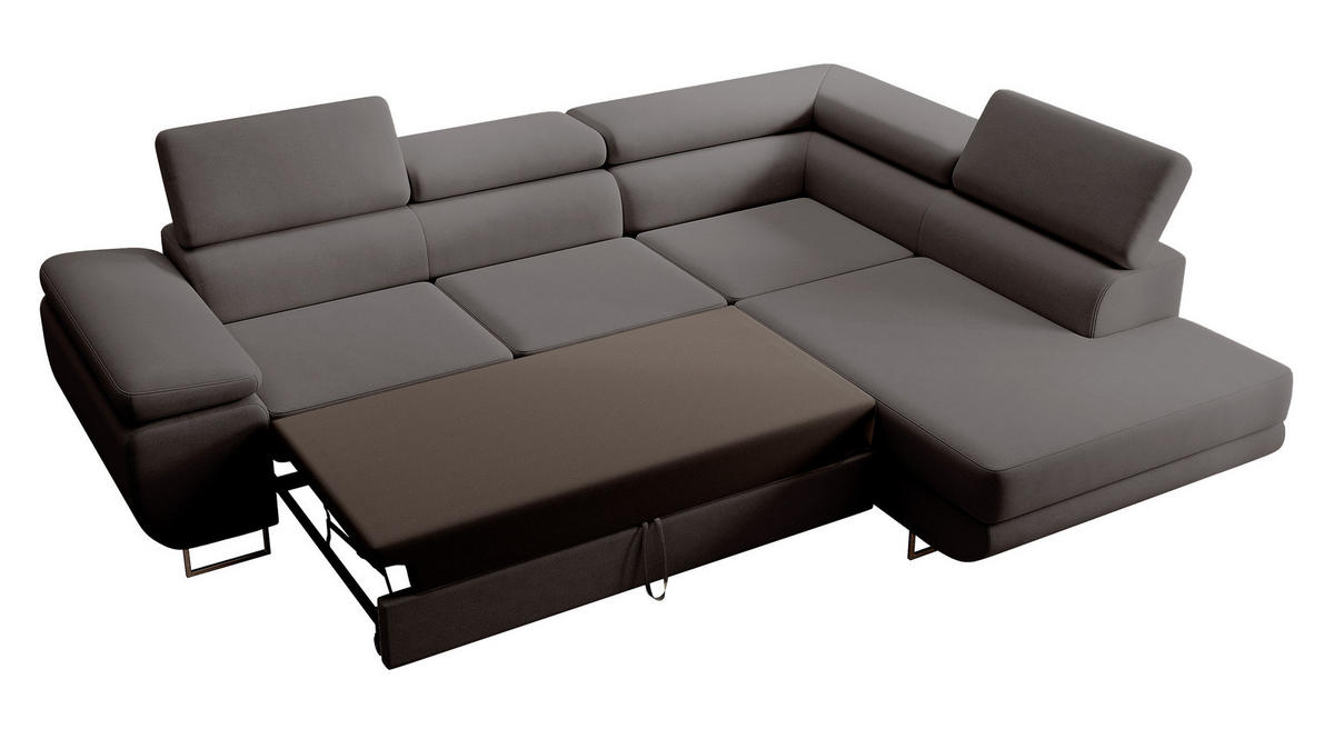 ECKSOFA Stevil Dunkelgrau Velours - Dunkelgrau/Silberfarben, Textil/Metall (275/203cm) - Selsey