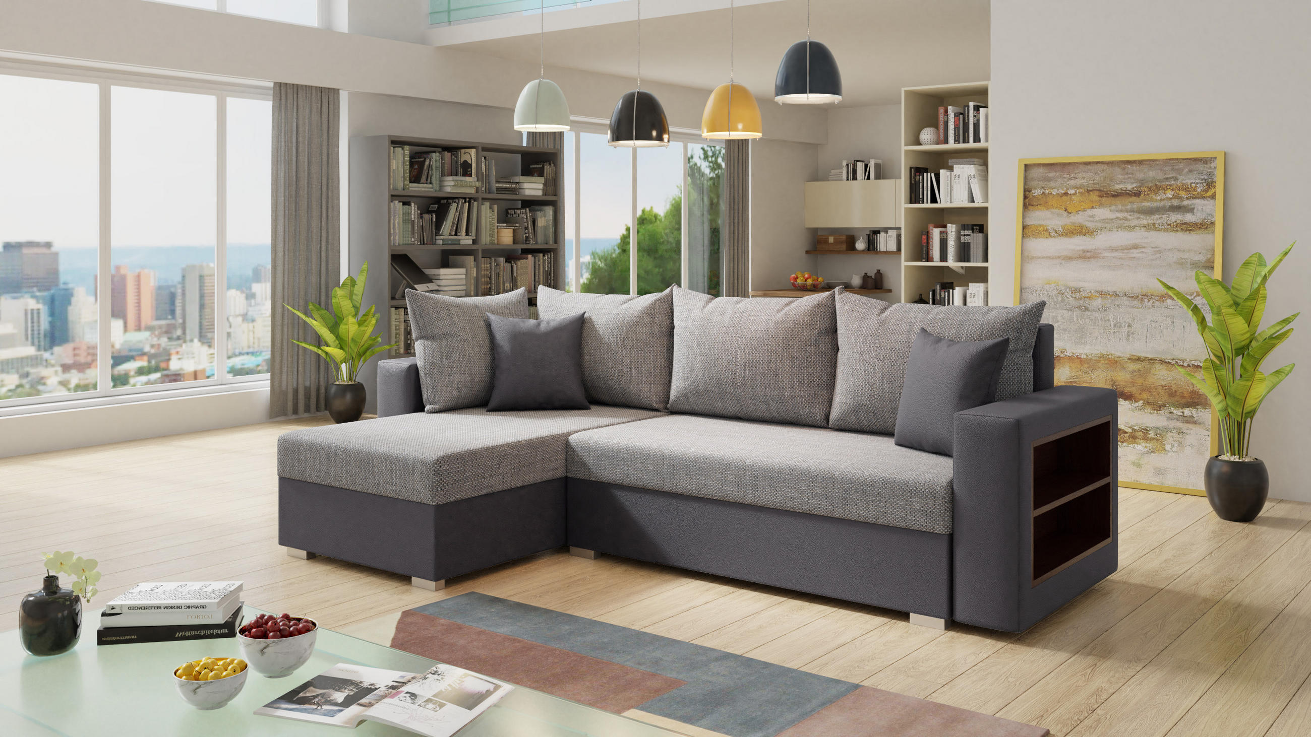 ECKSOFA Lord, Seite: Links - Grau, Holz/Textil (238/141cm) - Sofnet