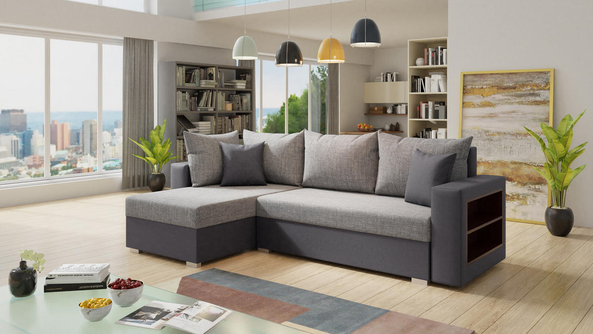 ECKSOFA Lord, Seite: Links - Grau, Holz/Textil (238/141cm) - Sofnet