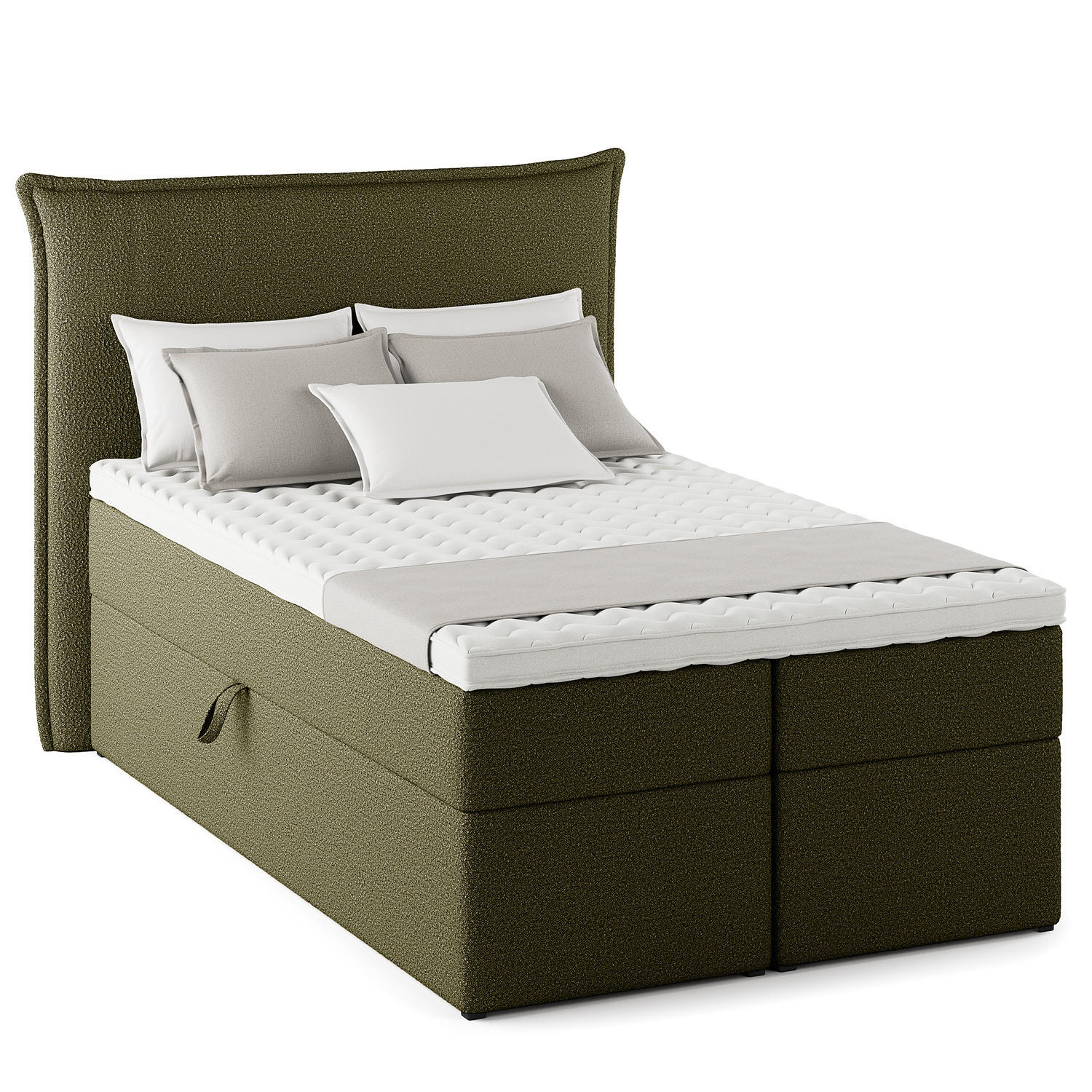 BOXBETT mit Stauraum - Bouclé - Olivgrün, Holzwerkstoff/Textil (120/200cm) - home24