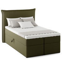 BOXBETT mit Stauraum - Bouclé - Olivgrün, Holzwerkstoff/Textil (120/200cm) - home24