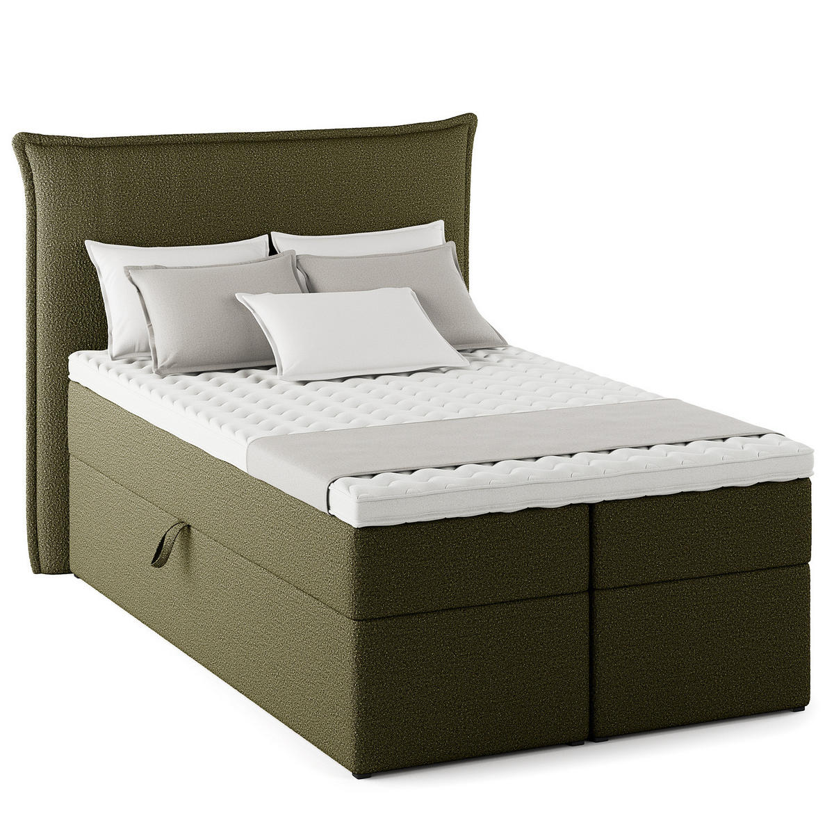 BOXBETT mit Stauraum - Bouclé - Olivgrün, Holzwerkstoff/Textil (120/200cm) - home24