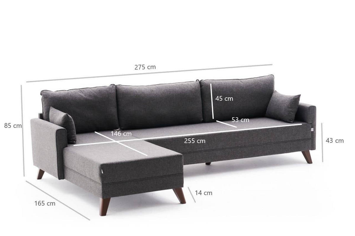 ECKSOFA mit losen Rückenkissen und Schlaffläche - Anthrazit/Walnussfarben, Holz/Kunststoff (275/165cm) - myHomelando