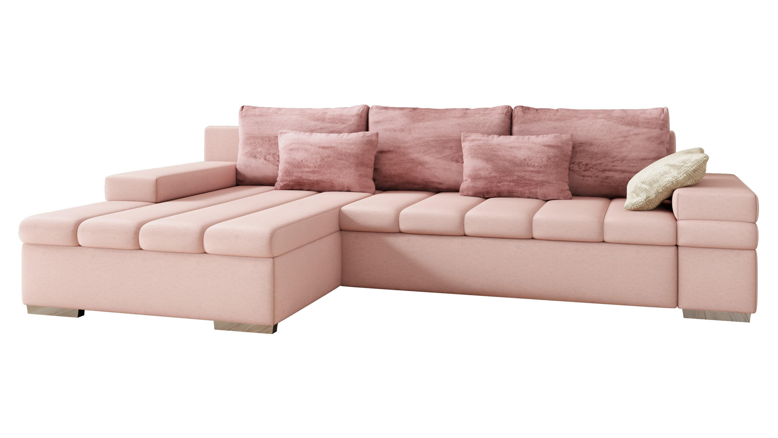ECKSOFA Bangkok Premium, Seite: Links - Hellrosa/Silberfarben, Holz/Textil (310/175cm) - MIRJAN24