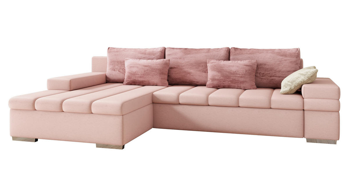ECKSOFA Bangkok Premium, Seite: Links - Hellrosa/Silberfarben, Holz/Textil (310/175cm) - MIRJAN24