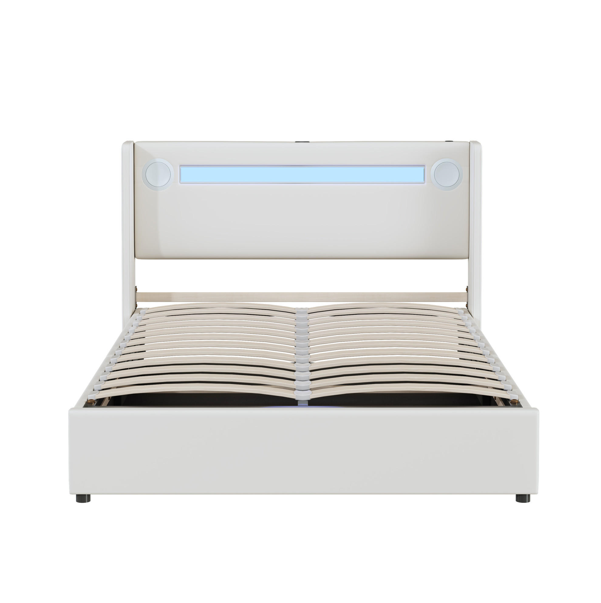 POLSTERBETT 140/200 cm Weiß mit LED-Beleuchtung und Bluetooth-Player - Weiß, Kunststoff (140/200cm) - OKWISH