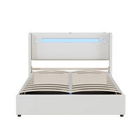 POLSTERBETT 140/200 cm Weiß mit LED-Beleuchtung und Bluetooth-Player - Weiß, Kunststoff (140/200cm) - OKWISH