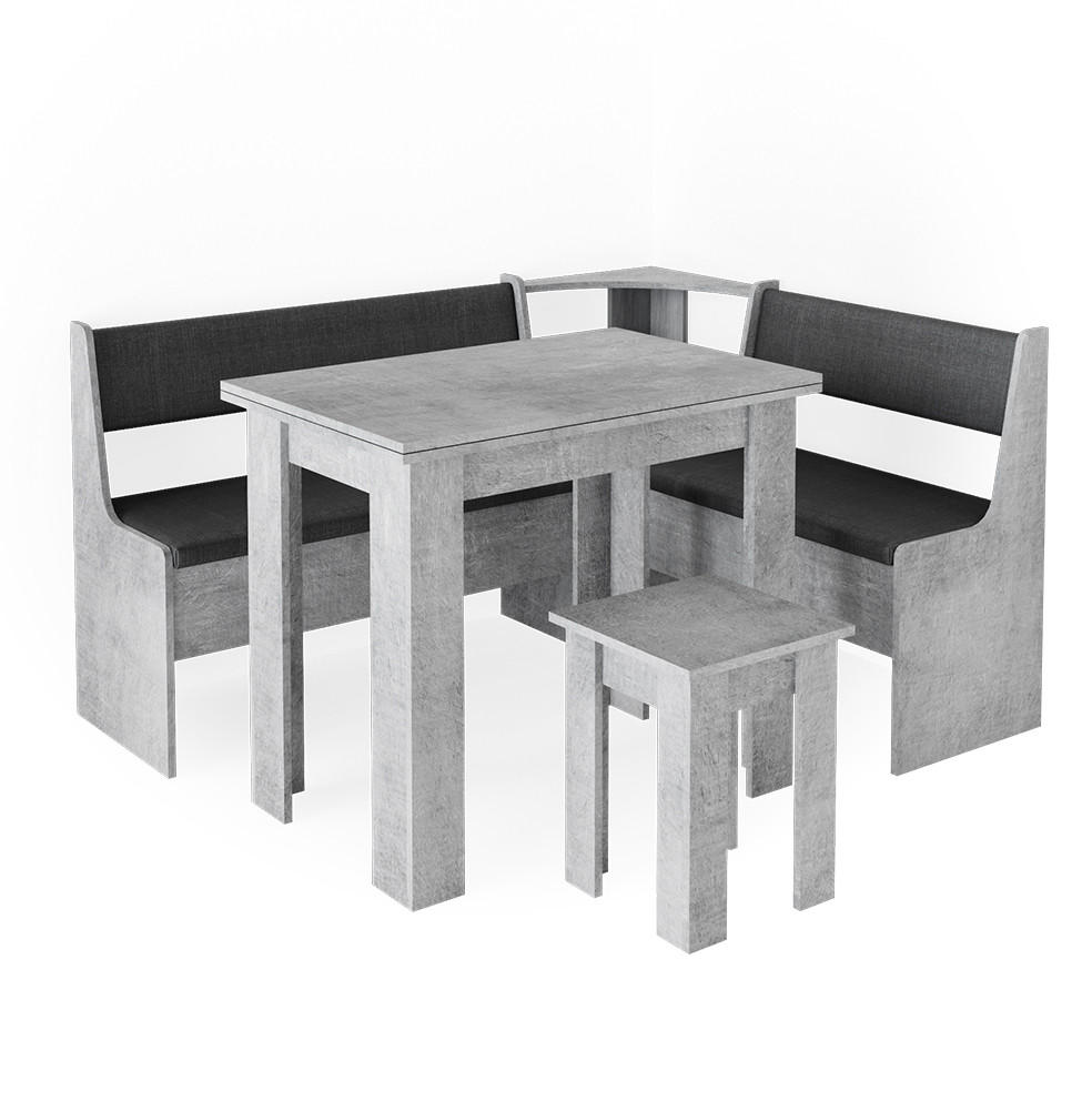 ECKBANKGRUPPE Roman Beton 150 x 41.5 cm mit Tisch - Schieferfarben, Holzwerkstoff (150/80/120cm) - Vicco