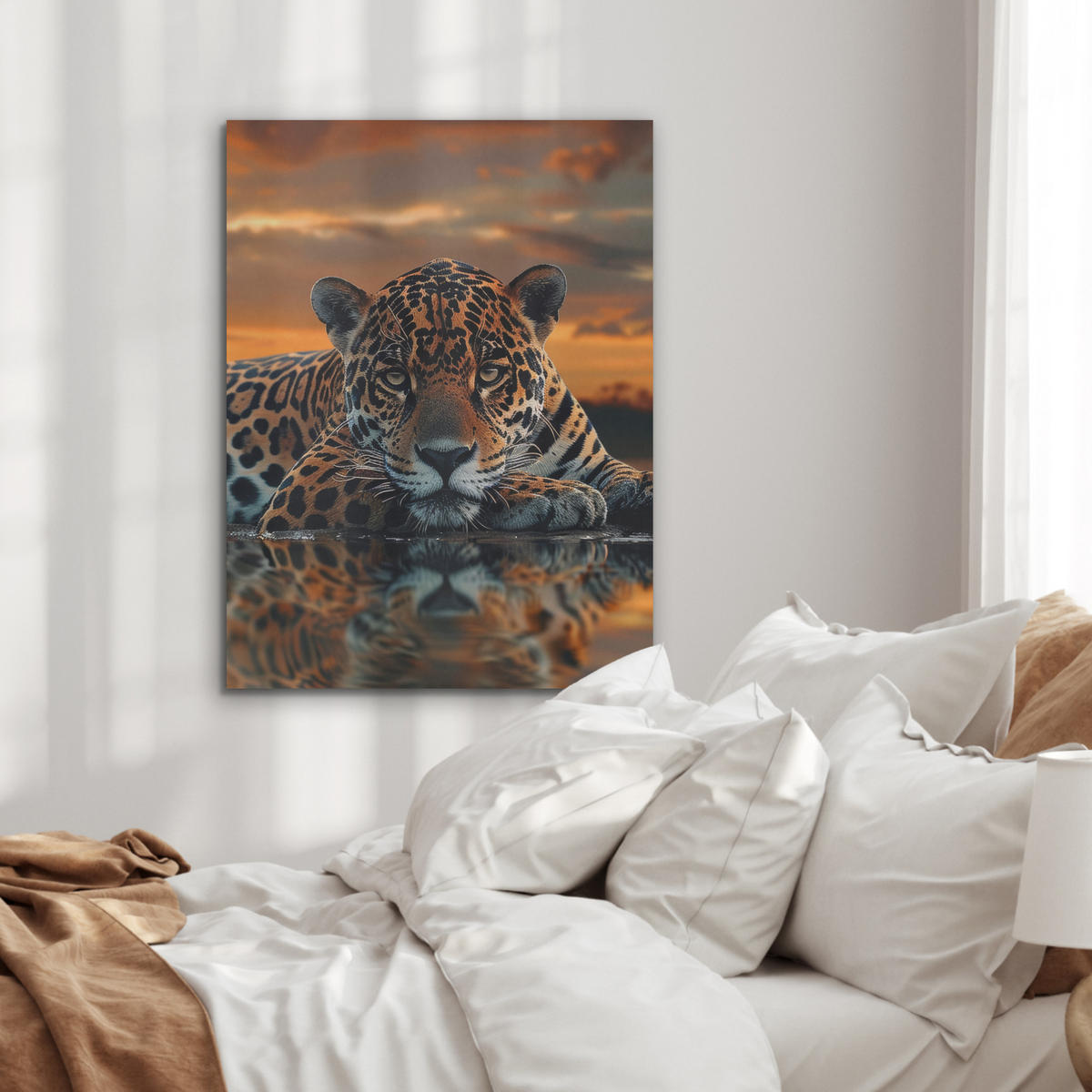 AKUSTIKPANEEL Natur - Leopard - Tier - Sonnenuntergang - Modern 60x80 cm - Orange, Textil (60/0.9/80cm) - MuchoWow