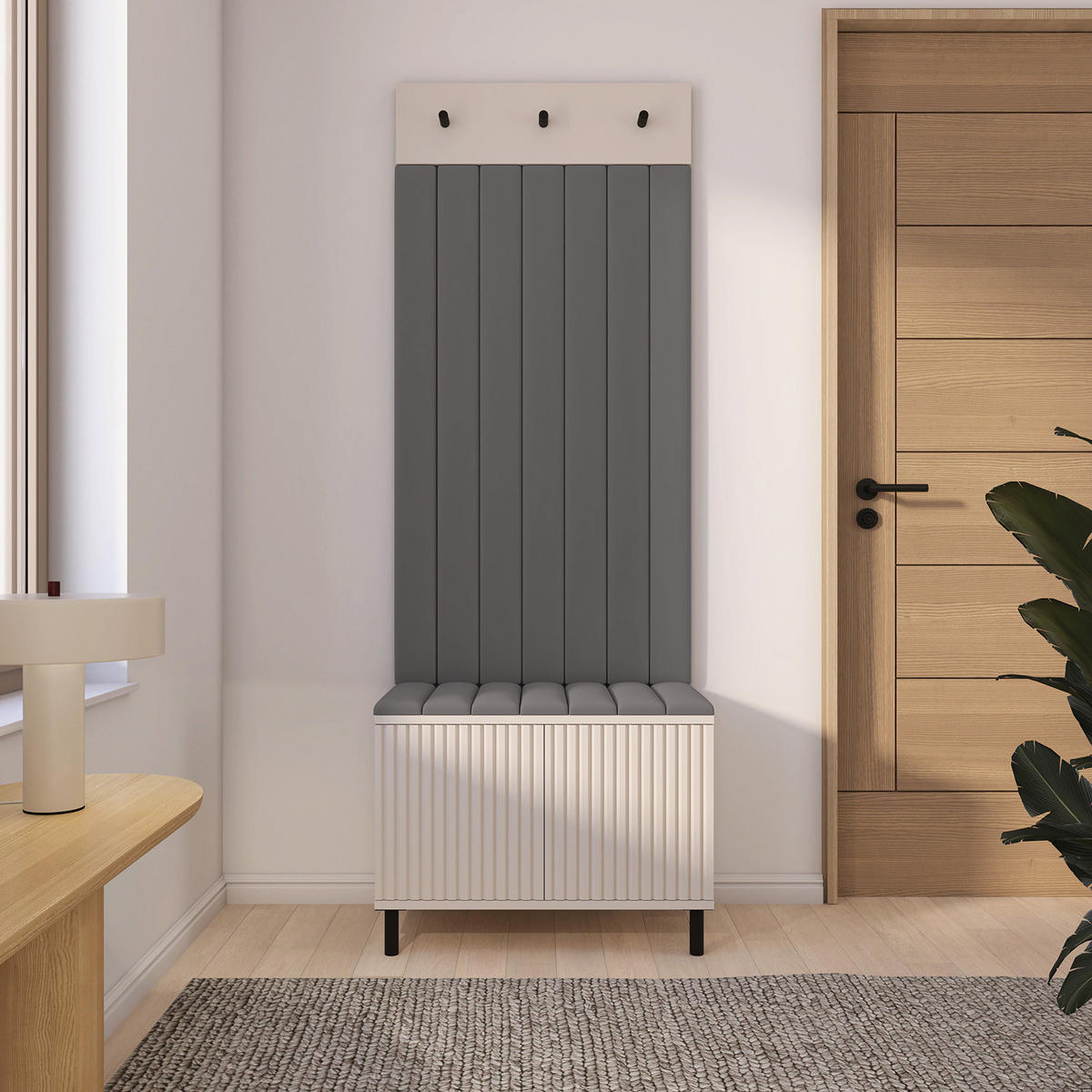 GARDEROBE Ritmo version 6 mit POLSTERPANEELEN Grau - Beige/Grau, Holzwerkstoff (70/195/40cm) - Jerpax