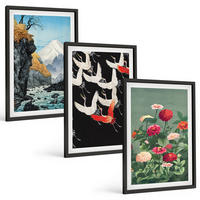BILDER SET 3er Set - 40x60 cm Schwarzer Rahmen - Berge, Wasserfälle, Vögel, Blumen - Schwarz, Kunststoff (40/60cm) - TULUP