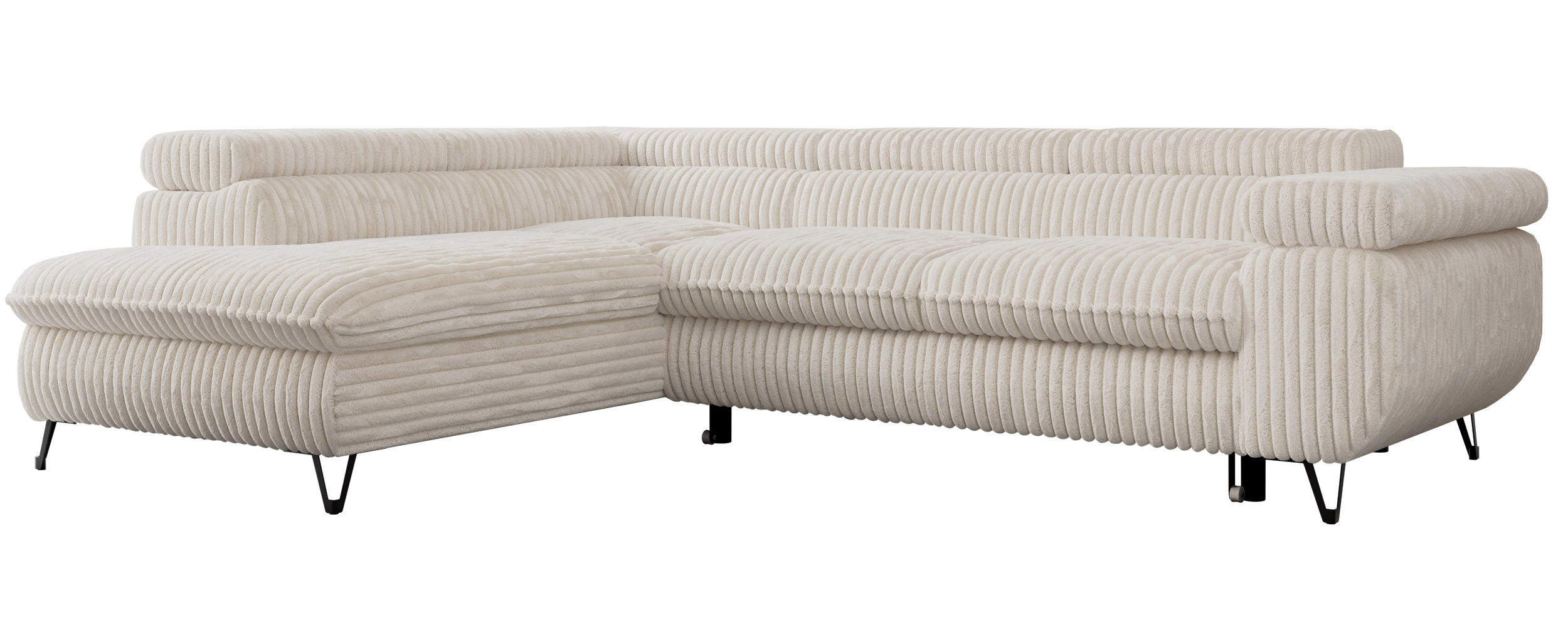 ECKSOFA PEDRO L Beige Cord - Links Seite - Beige/Schwarz, Textil/Metall (208/273cm) - MKS
