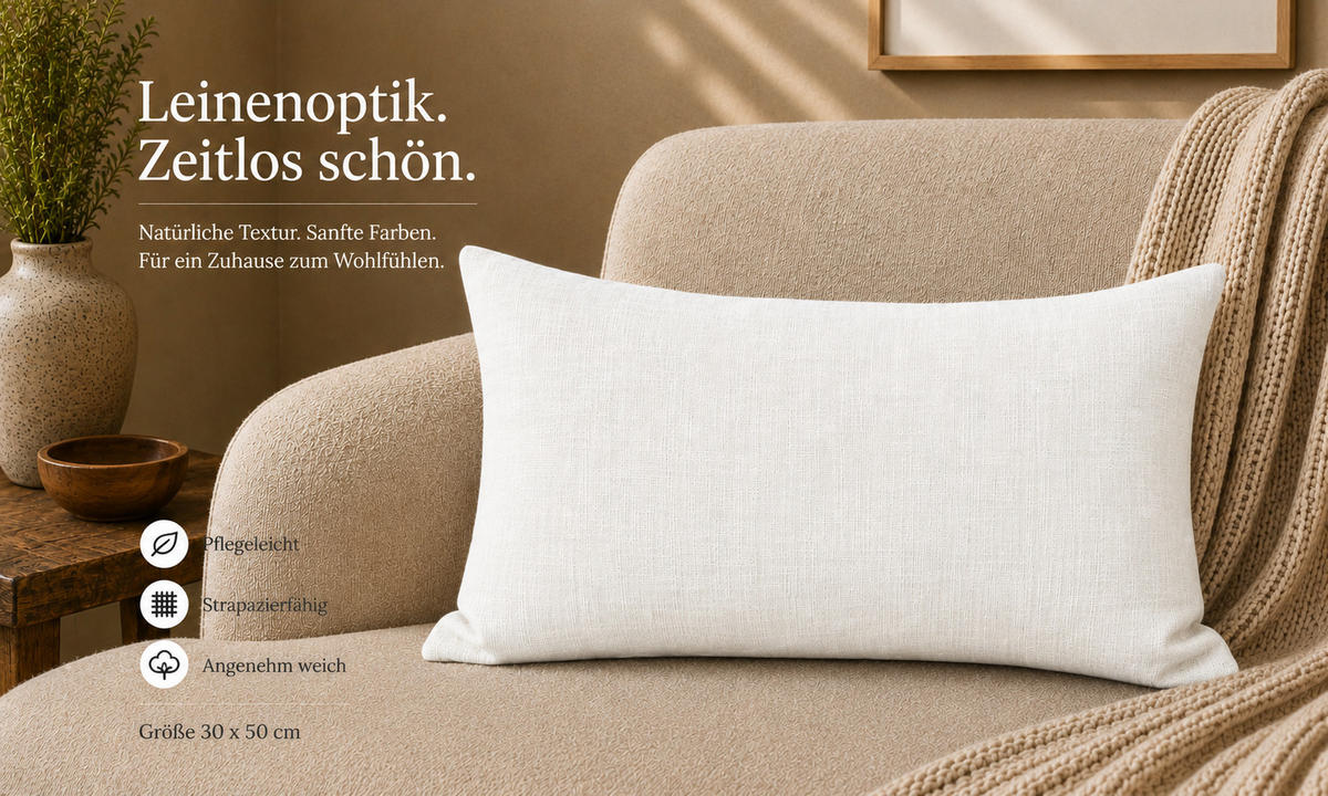 KISSENBEZUG Leinenoptik 40/60 cm Weiß - Weiß, Textil (40/60cm) - TiborTex