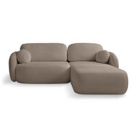 ECKSOFA AMICO R-S Braun Geflochtener Stoff mit Schlaffunktion - Braun, Holz (248/174cm) - MASSENO