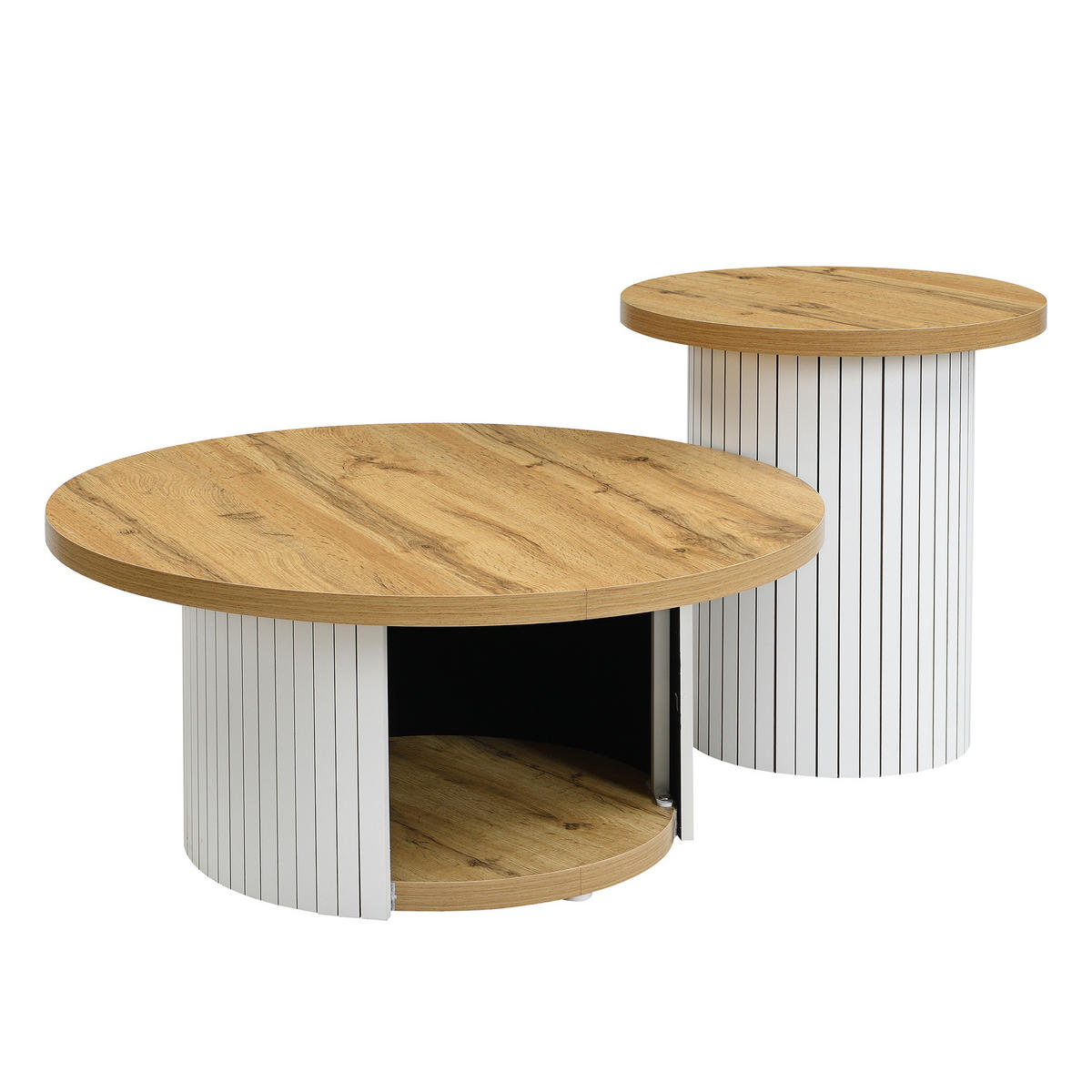 COUCHTISCH Rund Doppelt Naturholz Multifunktion - Naturfarben, Holzwerkstoff (75/75/50cm) - FLIEKS