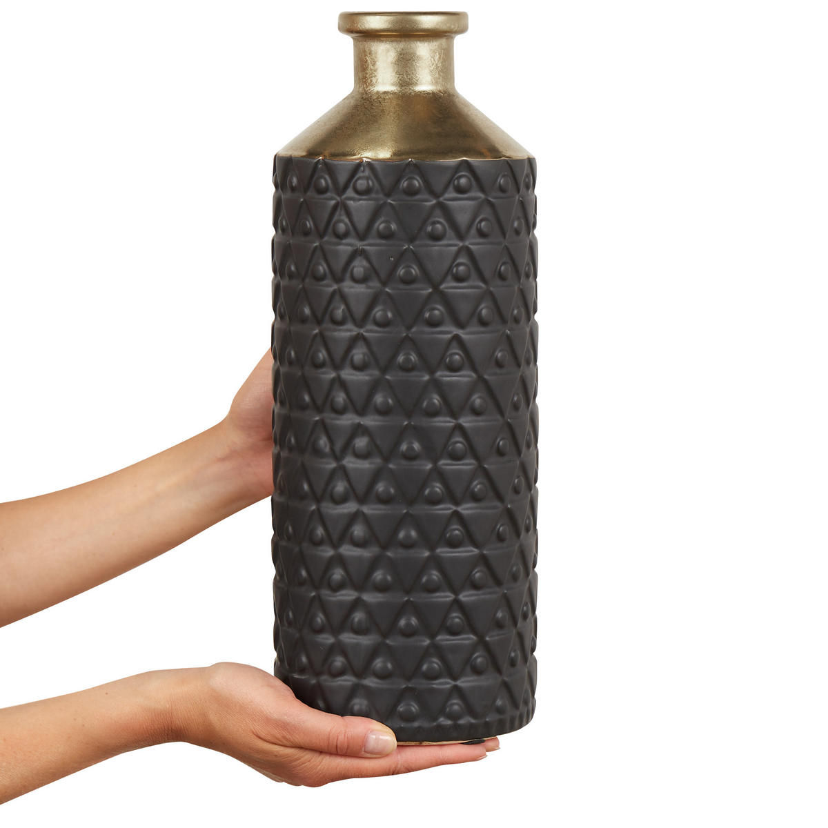 DEKOVASE Steinzeug schwarz Arsin - Schwarz, Stein (39cm) - Beliani