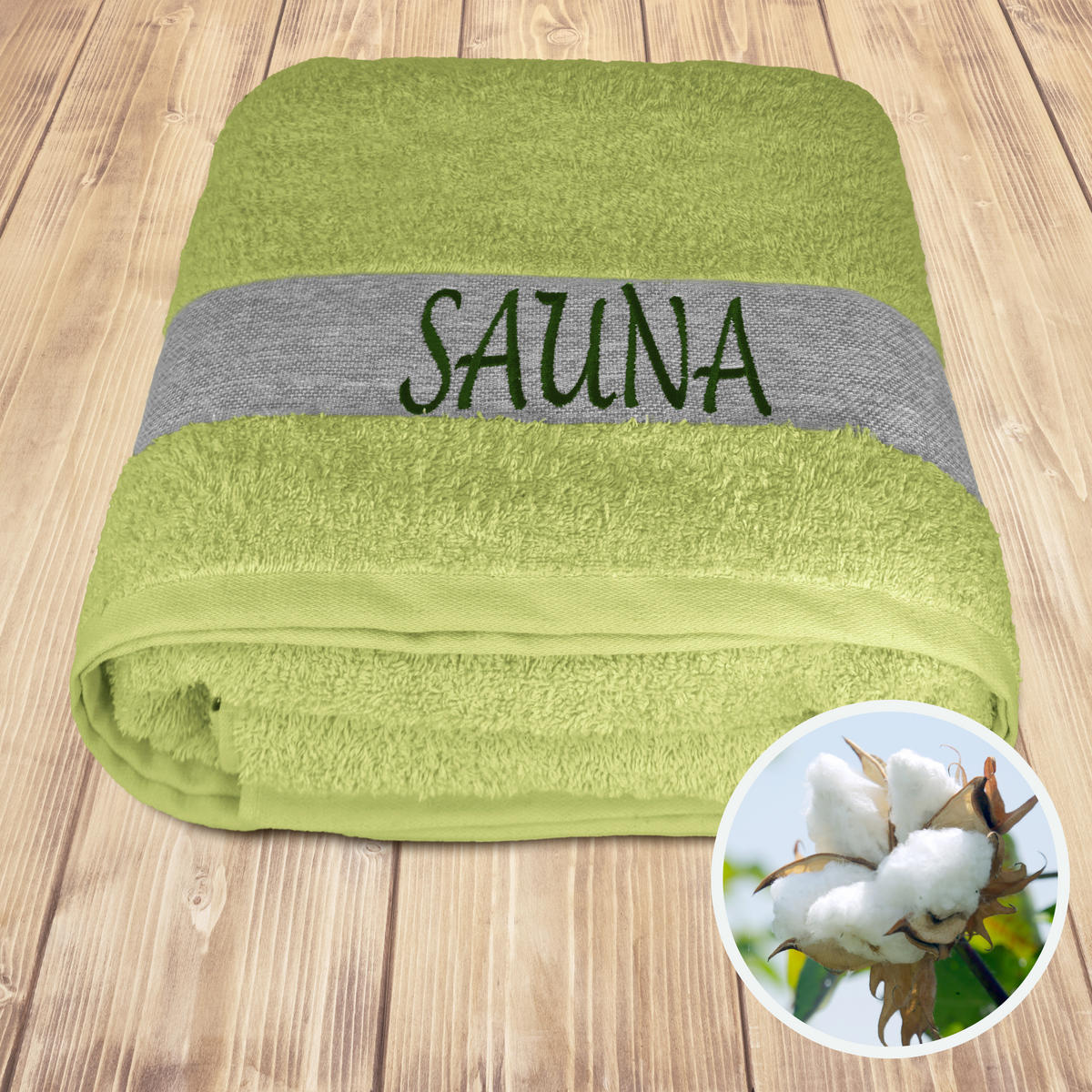 SAUNAHANDTUCH Lima Salbeigrün 100x200 cm - Salbeigrün, Naturmaterialien (100/200cm) - Lashuma