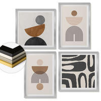 WANDBILDER 4er Set - 50x50 cm & 40x60 cm Silberner Rahmen - Abstraktes Boho-Design - Silberfarben, Kunststoff (50/50cm) - ArtPrintCave
