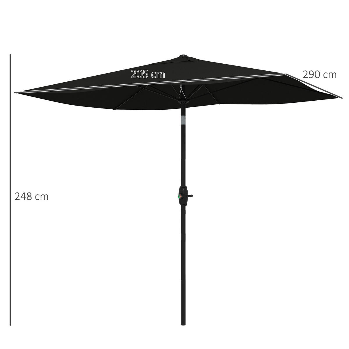 SONNENSCHIRM DE-11460 rechteckig, neigbar, 3 x 2 m Schwarz - Schwarz, Metall (200/290cm) - ComfortXL