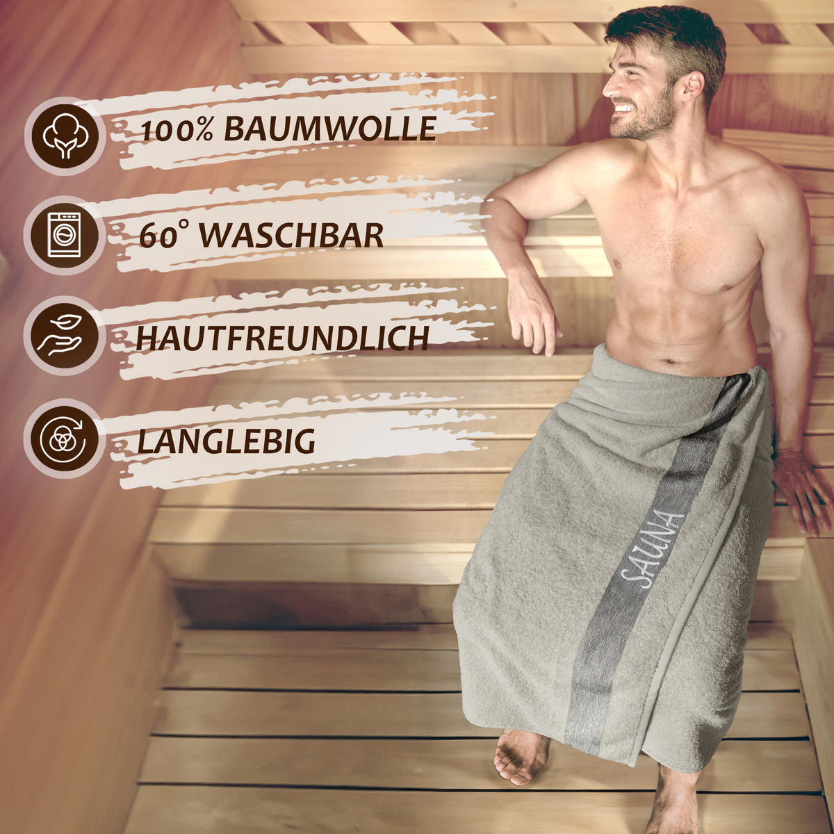 SAUNAHANDTUCH Lima Kieselgrau 100x200 cm - Graubraun, Naturmaterialien (100/200cm) - Lashuma