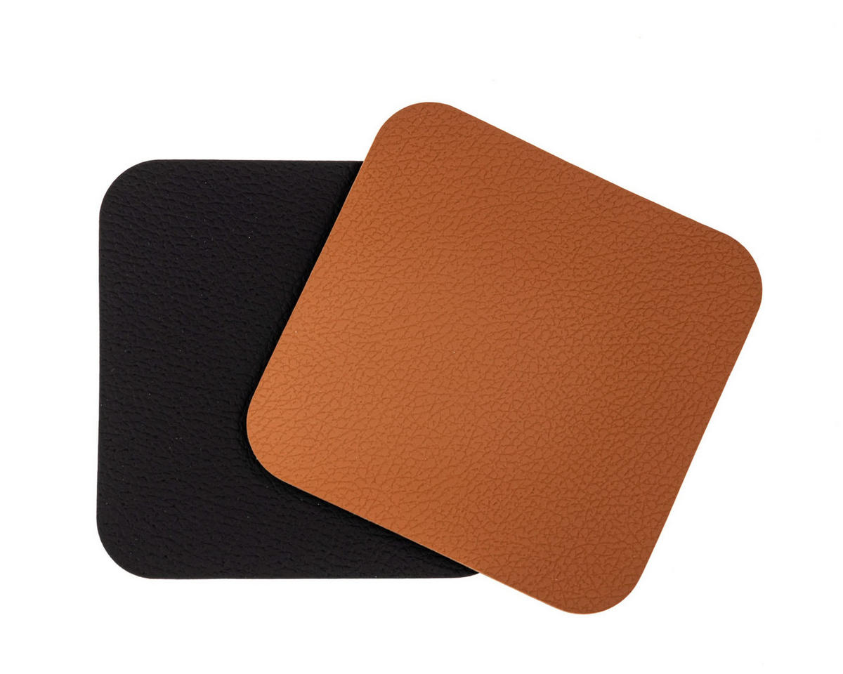 UNTERSETZER - Veganes Leder - Schwarz / Cognac - doppelseitig - 10 x 10 cm - 6 Stück - Schwarz/Braun, Kunststoff (10/10cm) - Cookinglife