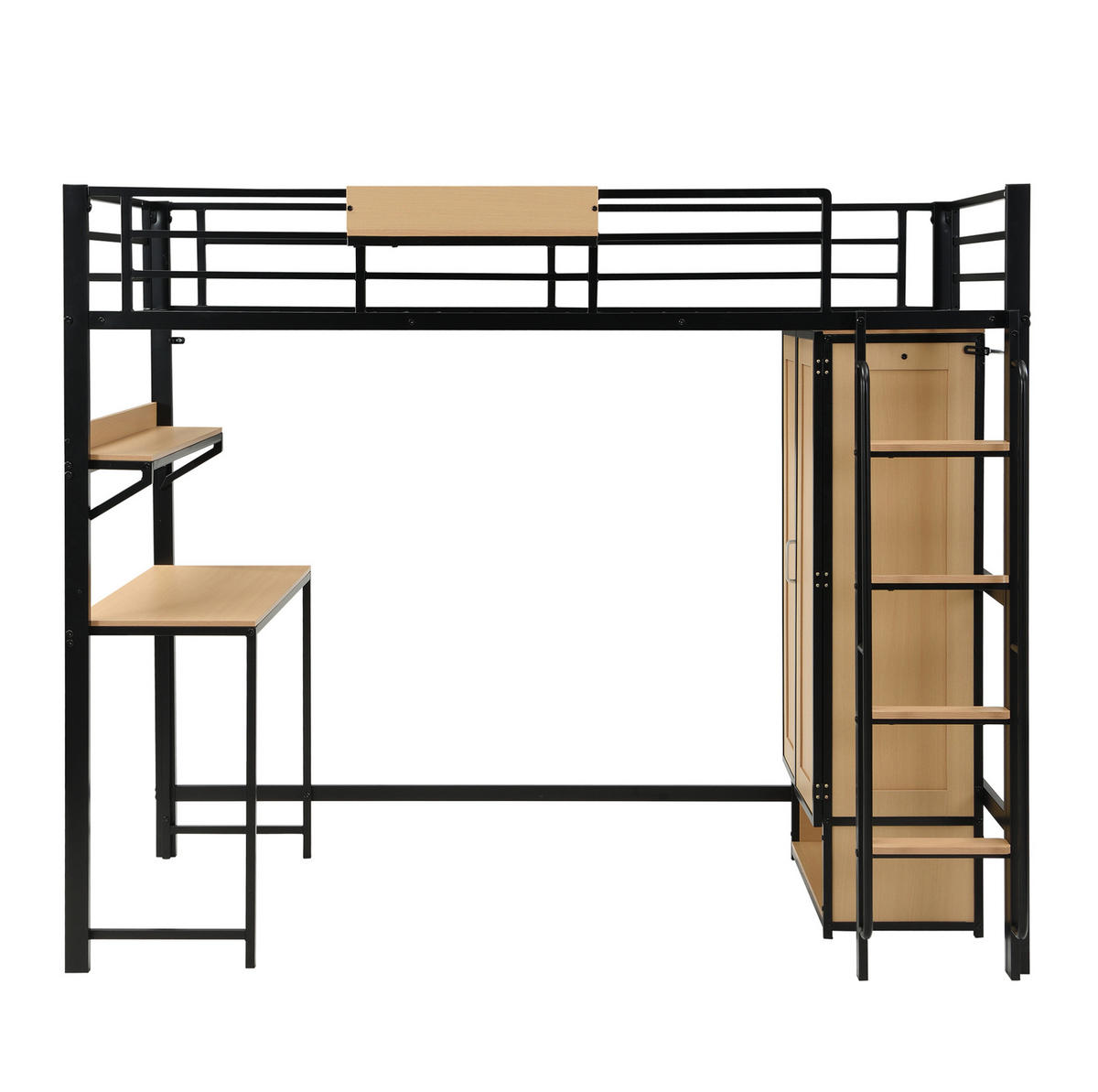 HOCHBETT 90/200 cm Schwarz/Natur aus Metall und Holzwerkstoff mit Kleiderschrank und Schreibtisch - Schwarz, Metall (90/200cm) - OKMYHOME