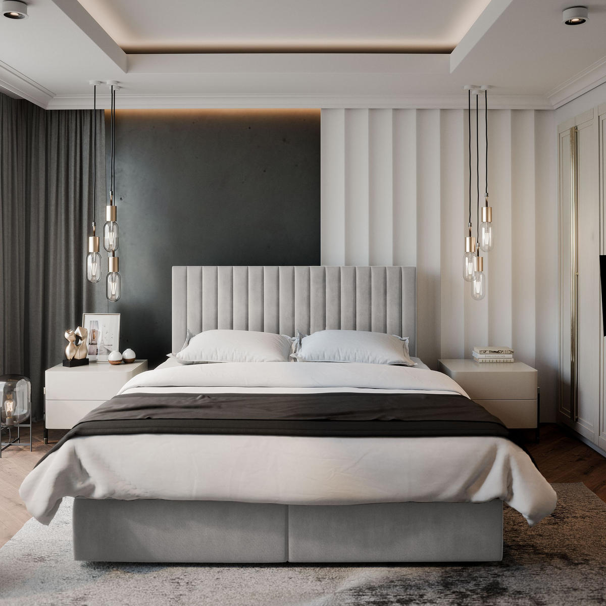 BOXBETT BRESEL 140x200 cm mit Matratze und Topper - Hellgrau - Hellgrau, Holz (140/200cm) - MASSENO