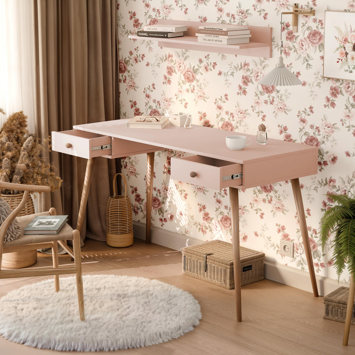 SCHREIBTISCH VALERIO 135/55/79 cm, Rosa - Rosa, Naturmaterialien/Holzwerkstoff (55/135/79cm) - Idohome