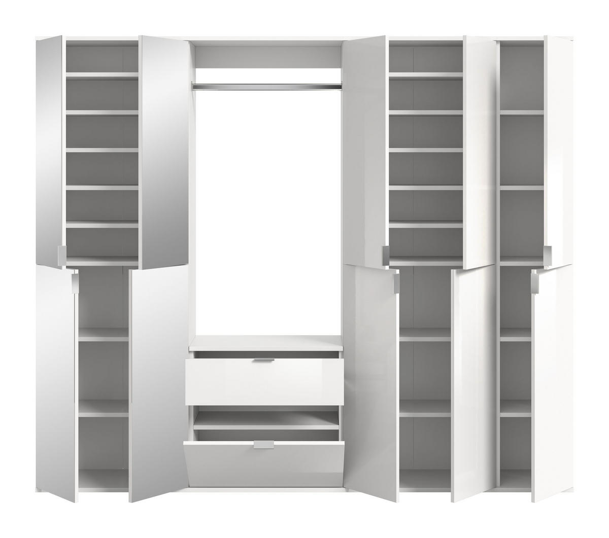 GARDEROBENKOMBINATION 4tlg. Projekt X Garderobe in weiß Nb. und weiß hochglanz B/H/T: 183x193x34 cm - Weiß, Holzwerkstoff (183/193/34cm)