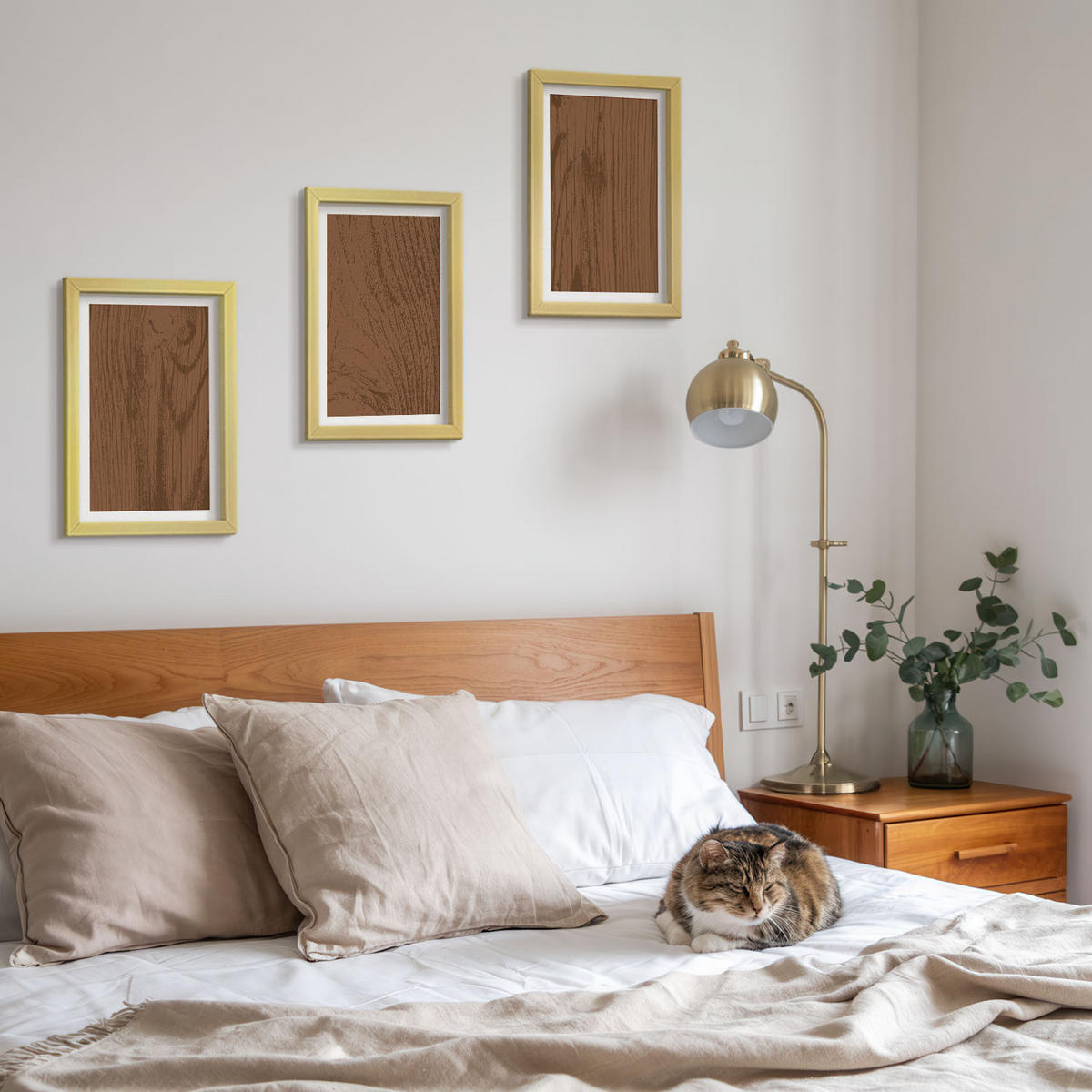 WANDBILDER 3er Set - 20x30 cm Goldrahmen - Holzstruktur, Rinde, Minimalismus - Goldfarben, Kunststoff (20/30cm) - ArtPrintCave