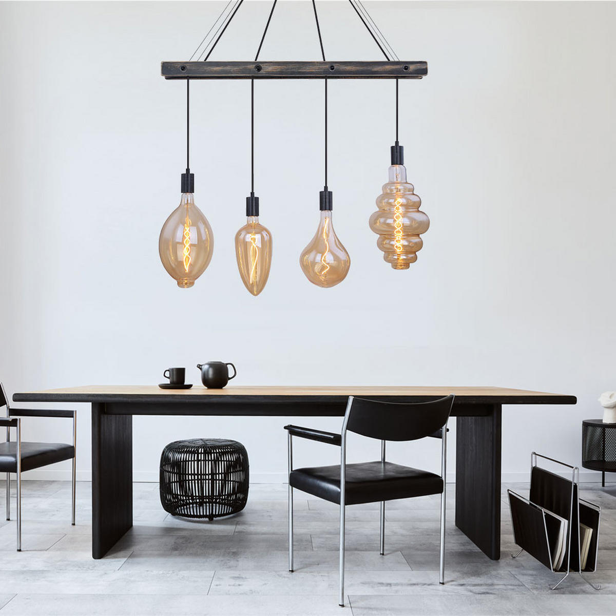 HÄNGELEUCHTE Metall Holz Schwarz matt - Schwarz, Holz (90/9/120cm) - Globo Lighting