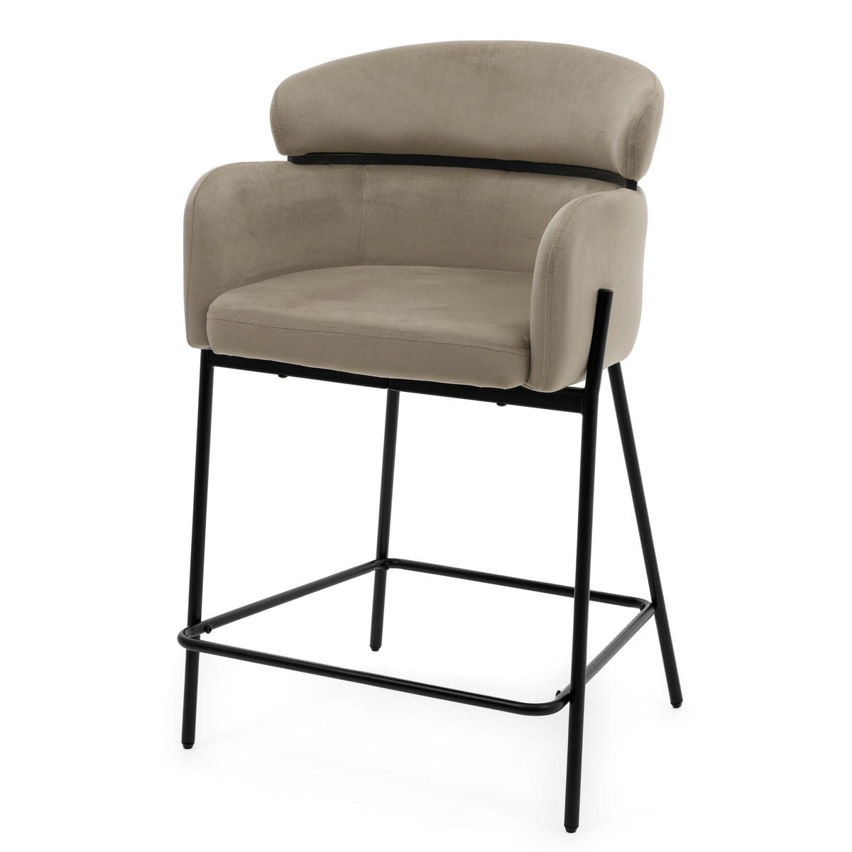 BARHOCKER BOLZANO gepolsterter mit Steppung - dunkelbeige - Samt Velour - Beige/Schwarz, Textil/Metall (60/99/55cm) - NEW HOME