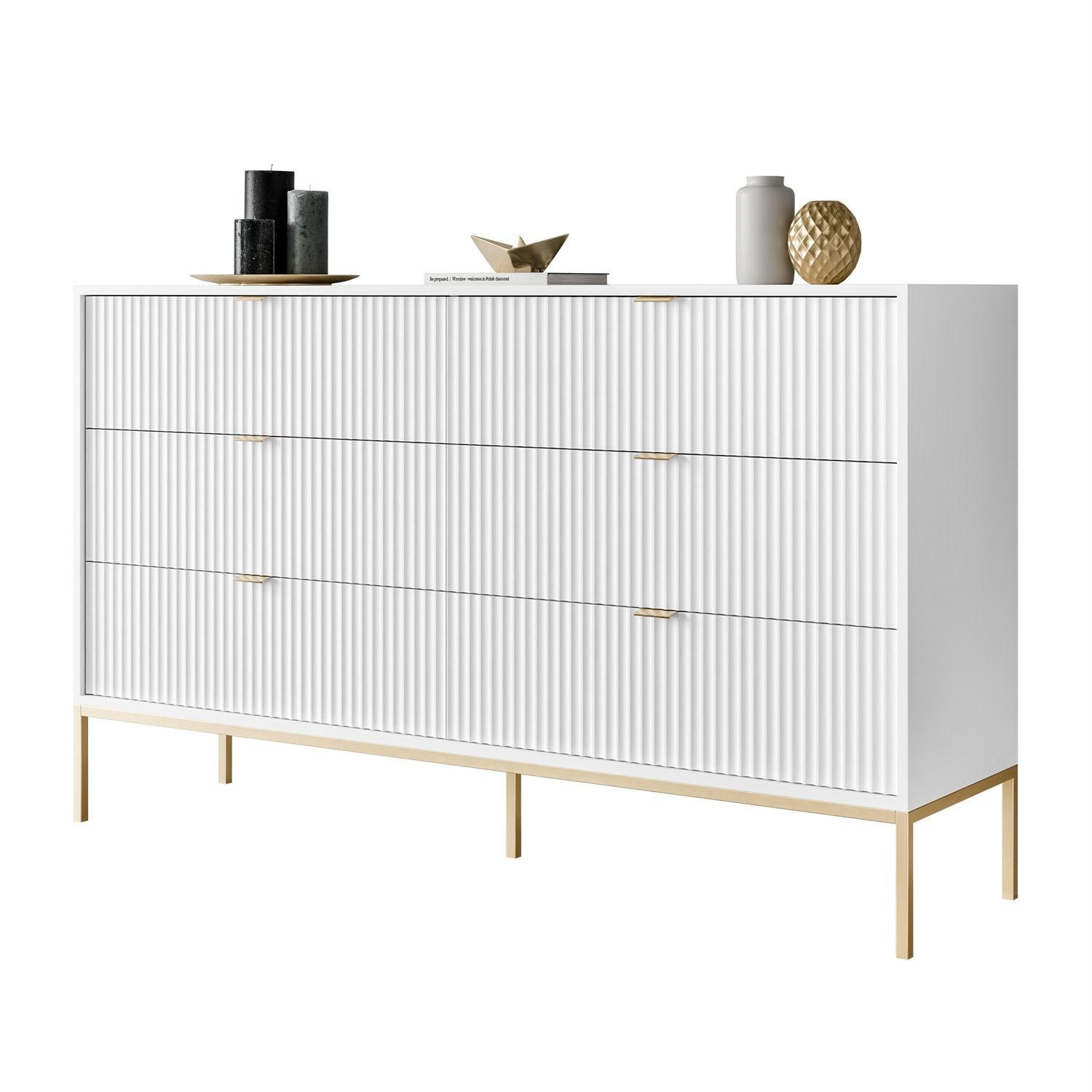 KOMMODE CORTADO GOLD KS154 MIT SCHUBLADEN WEISS - Weiß, Holzwerkstoff (154/91/39cm) - Lookway