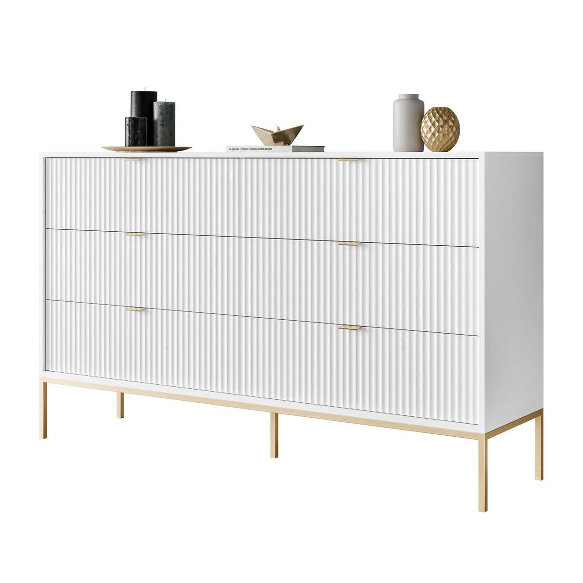 KOMMODE CORTADO GOLD KS154 MIT SCHUBLADEN WEISS - Weiß, Holzwerkstoff (154/91/39cm) - Lookway