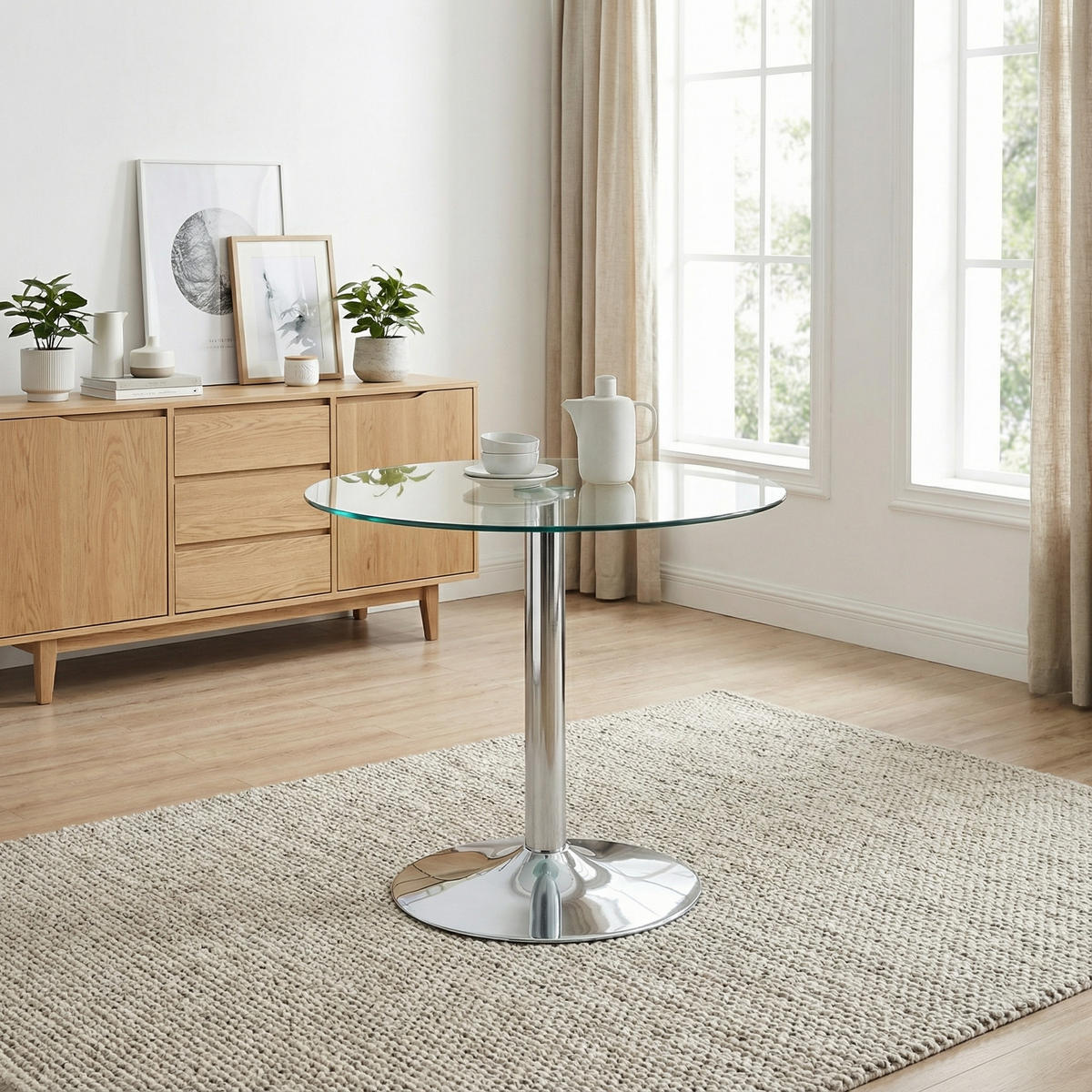 ESSTISCH Ø 85 cm Runder in Glas & Silber - Chromfarben, Glas (85/85/76cm) - Urban Meuble