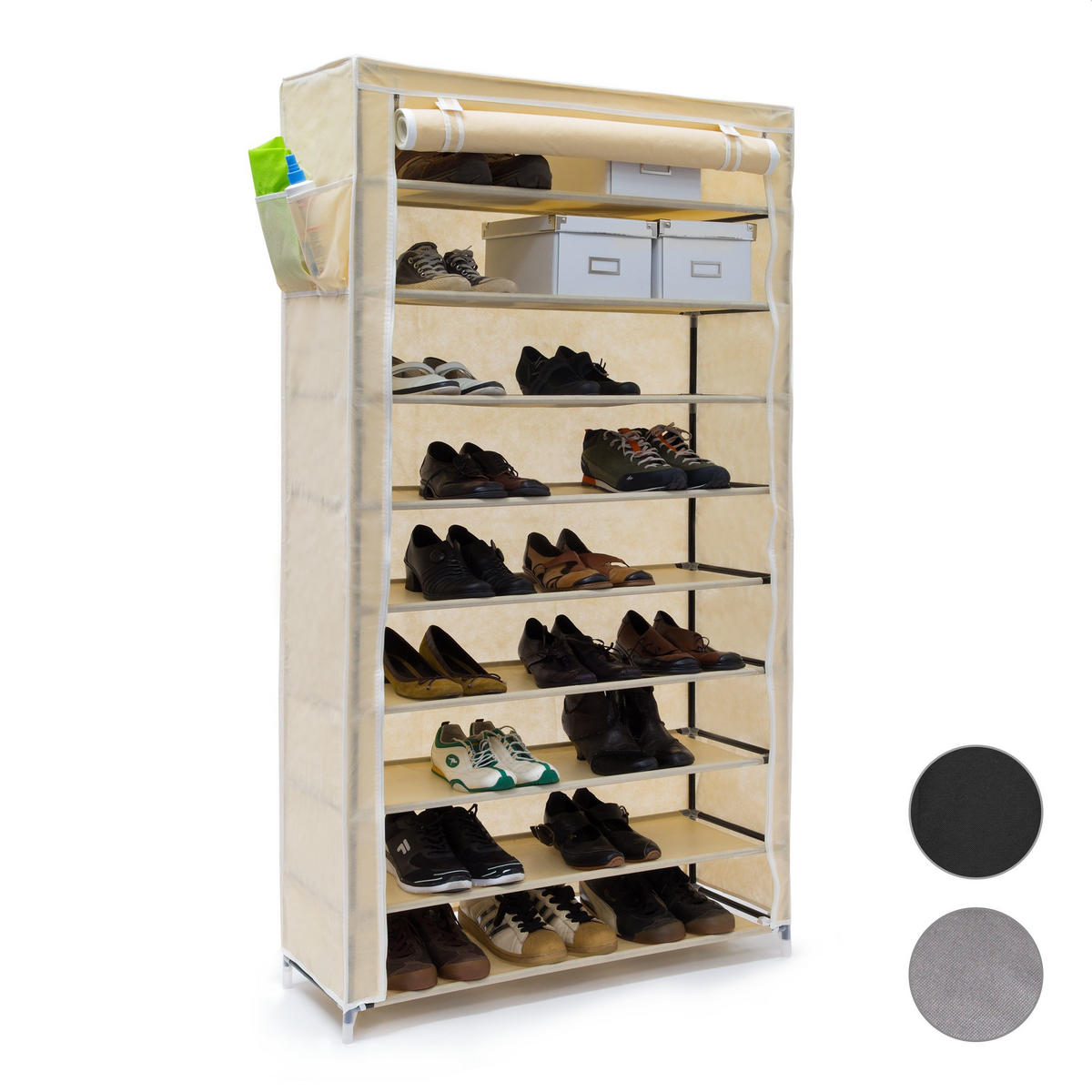 SCHUHSCHRANK - Beige, Kunststoff/Textil (88/161/30cm) - Relaxdays