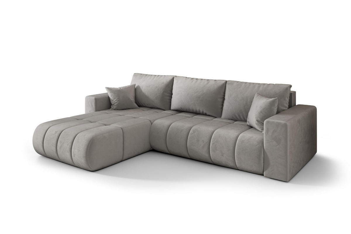 ECKSOFA mit schlaffunktion und bettkasten MILO PREMIUM, stoff MONOLITH, Hellgrau, Links - Hellgrau, Holz (280/190cm) - Kaiser Möbel