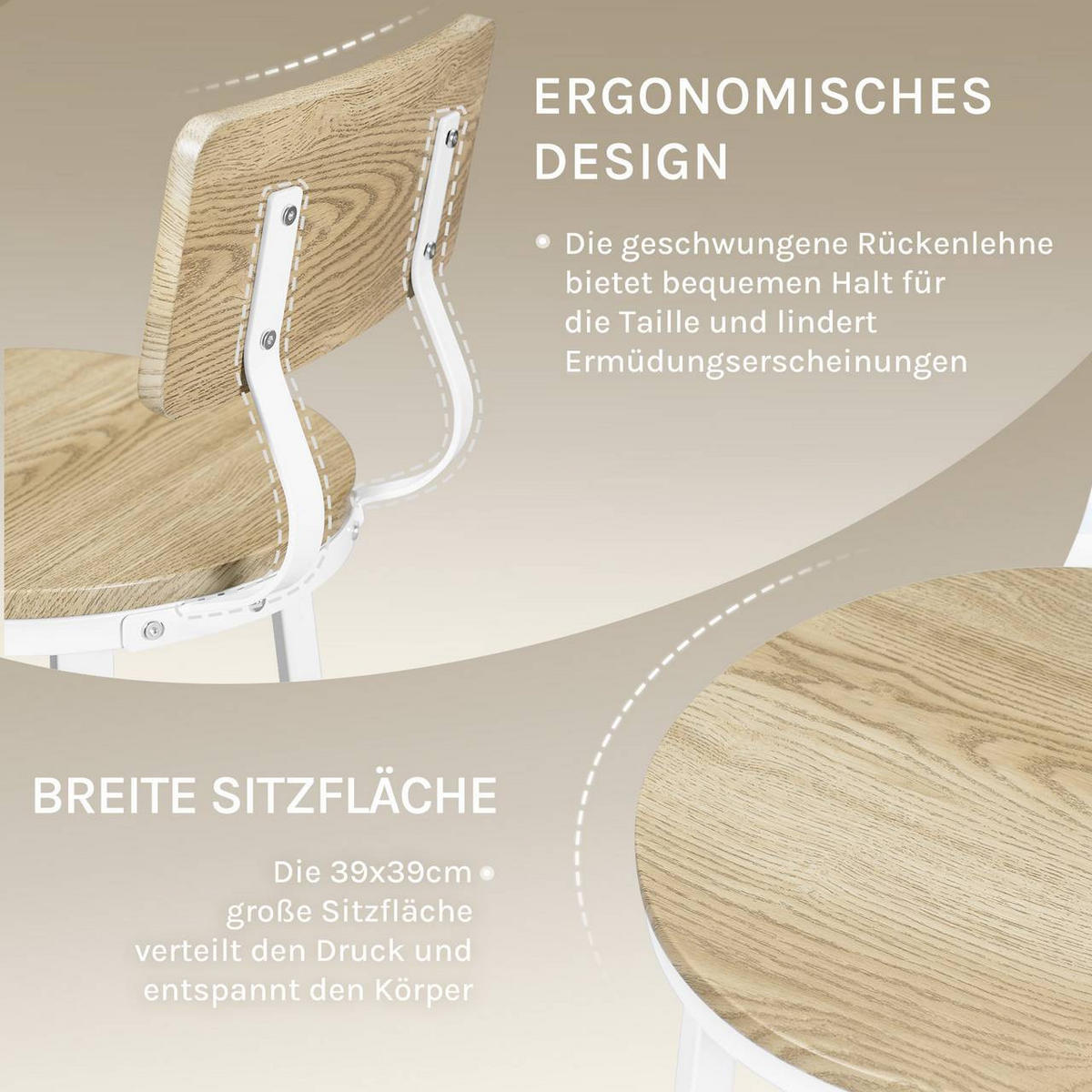BARHOCKER 2er Set, Metallgestel, Helle Holzoptik - Eichefarben/Weiß, Holzwerkstoff/Metall (51.5/89/51.5cm) - Woltu
